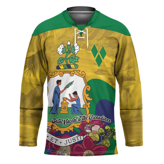 Personalized Saint Vincent and the Grenadines Hockey Jersey Cannonball Flower Tropical Style LT01