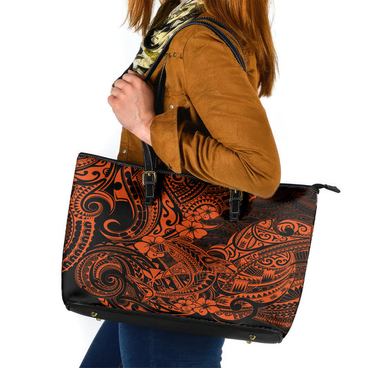 Hawaii Shark Leather Tote Bag Polynesian Pattern Orange Version LT01