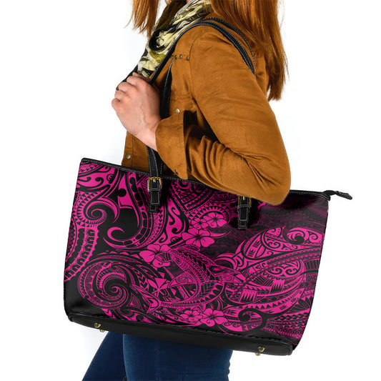 Hawaii Shark Leather Tote Bag Polynesian Pattern Pink Version LT01