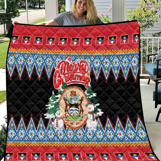 Antigua and Barbuda Christmas Quilt Coat Of Arms With Snowman LT01