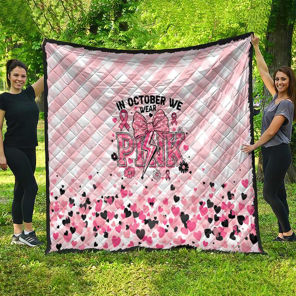 In October We Wear Pink Quilt Pink Pretty Bow Pastel Gingham LT01