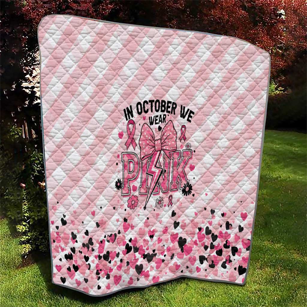 In October We Wear Pink Quilt Pink Pretty Bow Pastel Gingham LT01