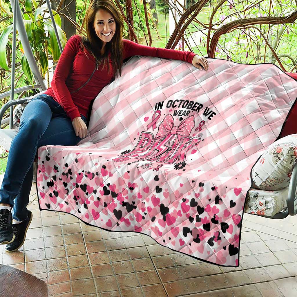 In October We Wear Pink Quilt Pink Pretty Bow Pastel Gingham LT01