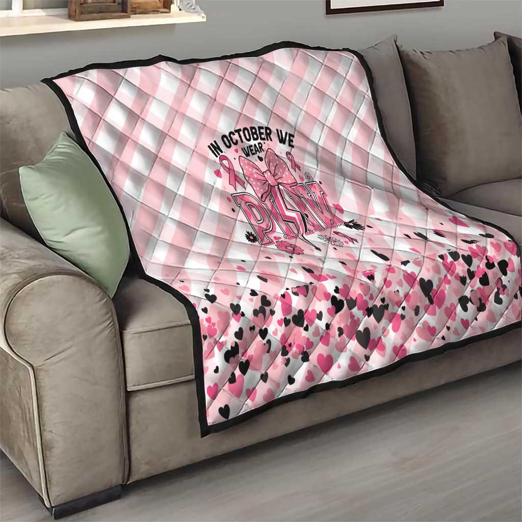 In October We Wear Pink Quilt Pink Pretty Bow Pastel Gingham LT01