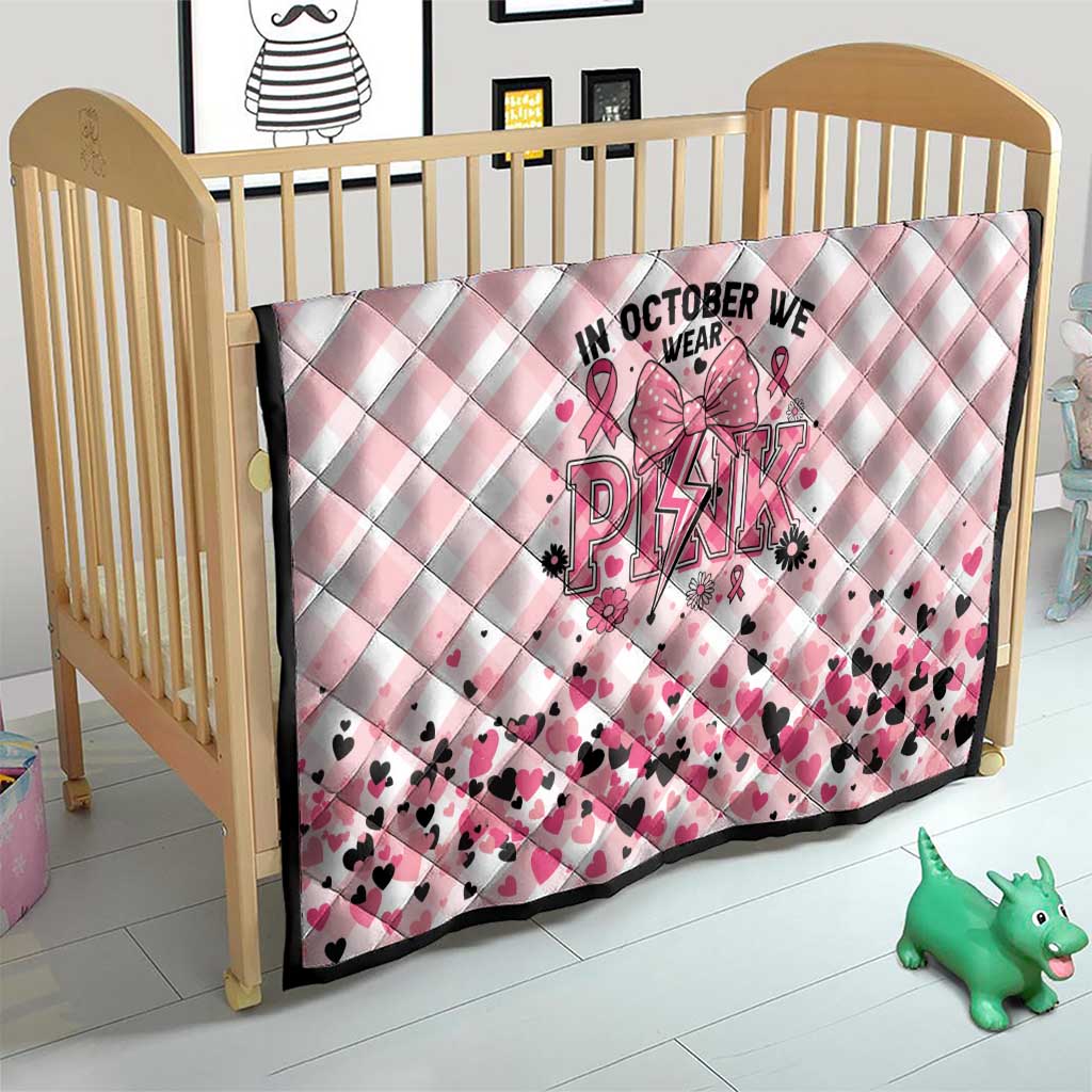 In October We Wear Pink Quilt Pink Pretty Bow Pastel Gingham LT01