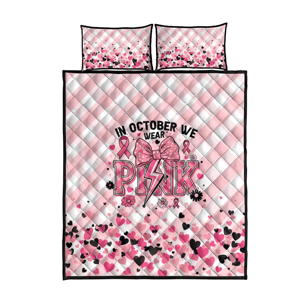 In October We Wear Pink Quilt Bed Set Pink Pretty Bow Pastel Gingham LT01