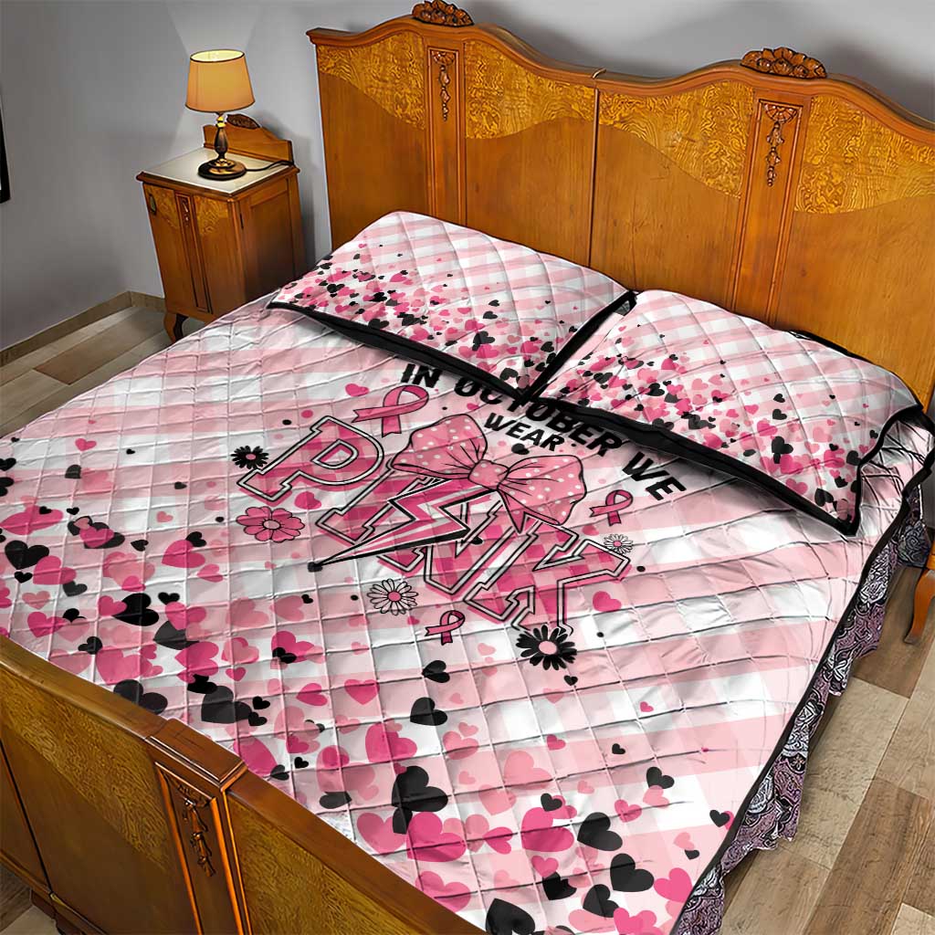 In October We Wear Pink Quilt Bed Set Pink Pretty Bow Pastel Gingham LT01