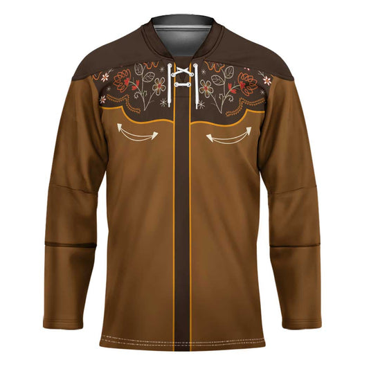 Vintage Western Flowers Yoke Shirt Style Hockey Jersey Brown Color LT03