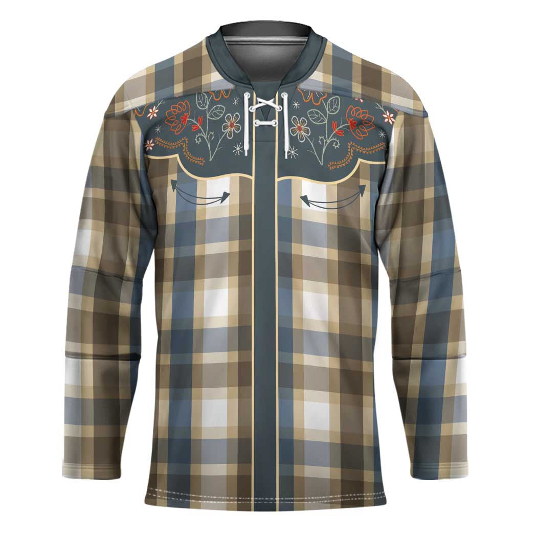 Vintage Western Flowers Yoke Shirt Style Hockey Jersey Gingham LT03
