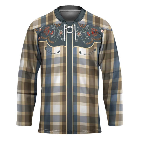 Vintage Western Flowers Yoke Shirt Style Hockey Jersey Gingham LT03