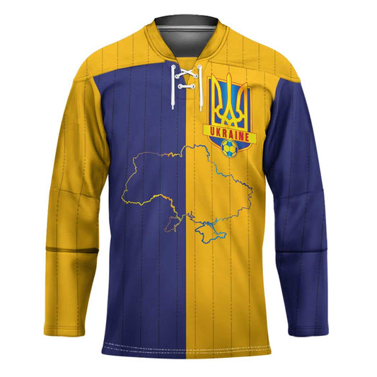 Custom Ukraine National Football Hockey Jersey The Blue and Yellow with Map Half Style LT03