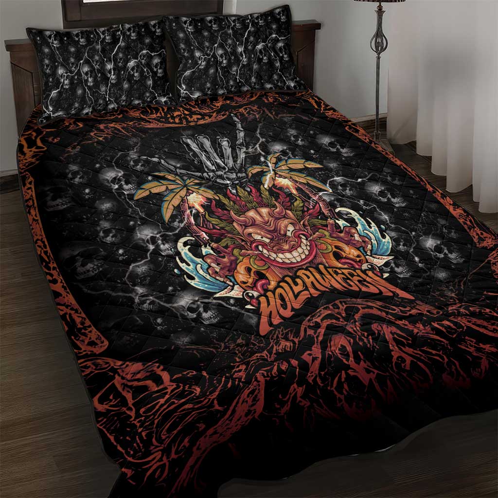 Aloha Halloween Quilt Bed Set Horror Tiki Heavy Metal Style LT05