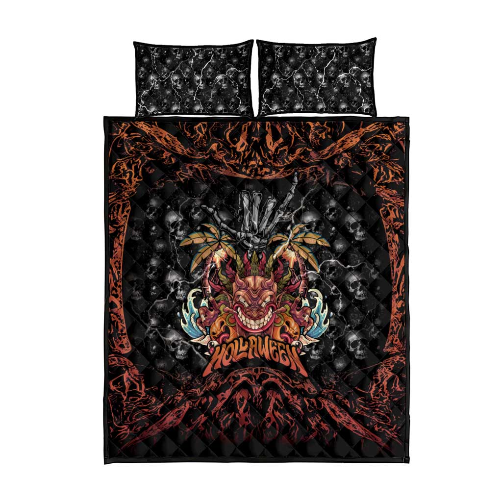 Aloha Halloween Quilt Bed Set Horror Tiki Heavy Metal Style LT05