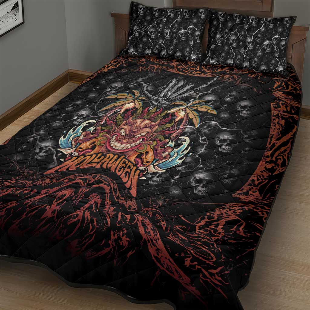 Aloha Halloween Quilt Bed Set Horror Tiki Heavy Metal Style LT05