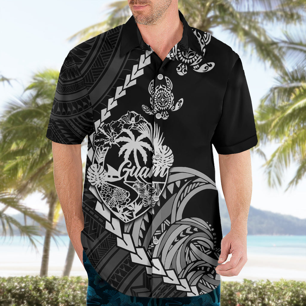 Personalised Guam Hawaiian Shirt Tribal Turtles Curves Style - Black LT7