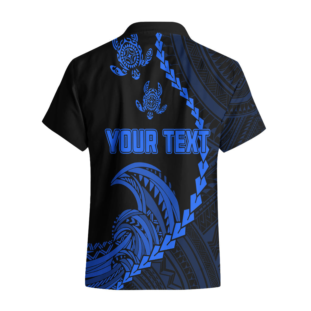 Personalised Guam Hawaiian Shirt Tribal Turtles Curves Style - Blue LT7