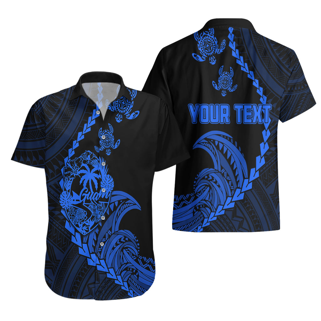 Personalised Guam Hawaiian Shirt Tribal Turtles Curves Style - Blue LT7