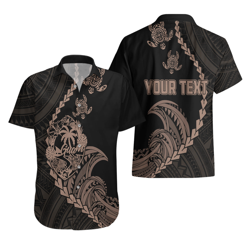 Personalised Guam Hawaiian Shirt Tribal Turtles Curves Style - Brown LT7