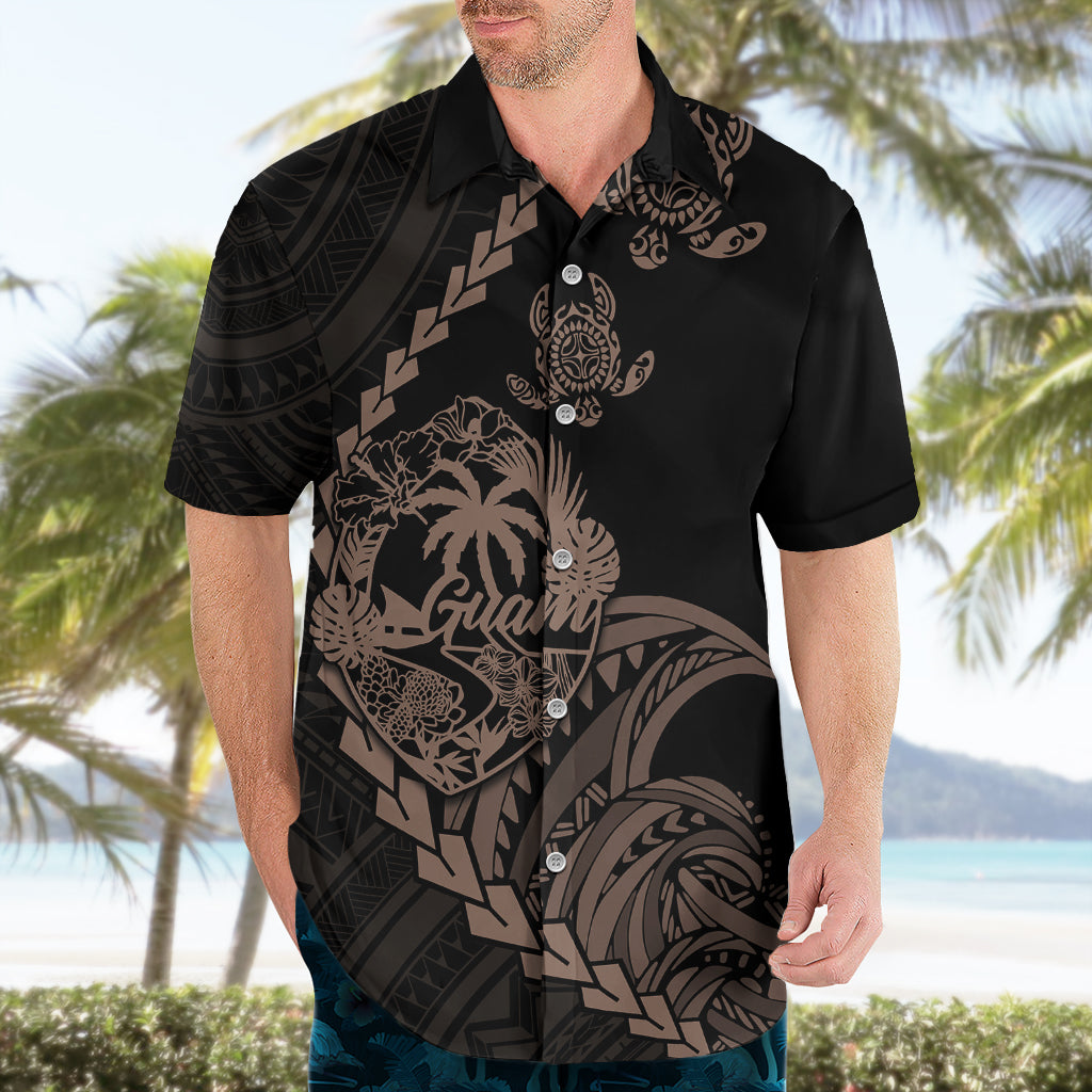 Personalised Guam Hawaiian Shirt Tribal Turtles Curves Style - Brown LT7