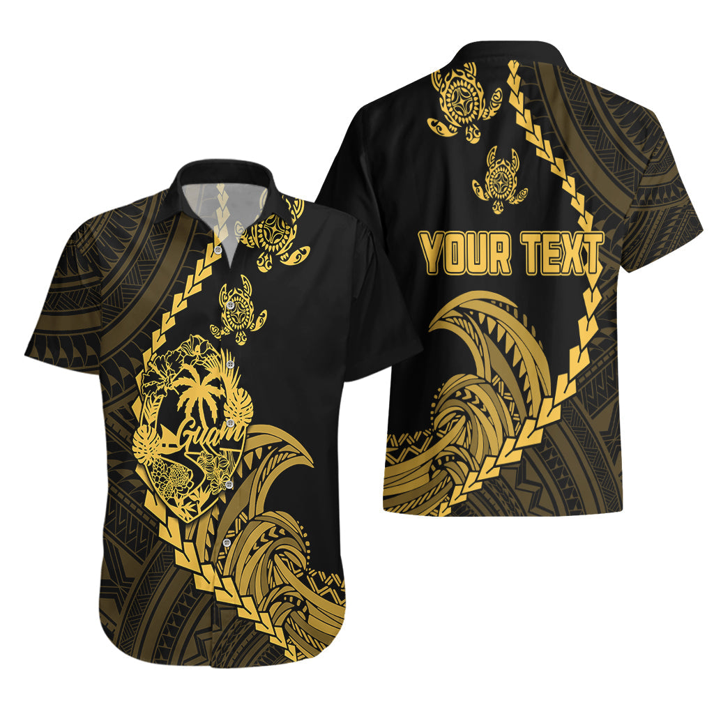 Personalised Guam Hawaiian Shirt Tribal Turtles Curves Style - Gold LT7