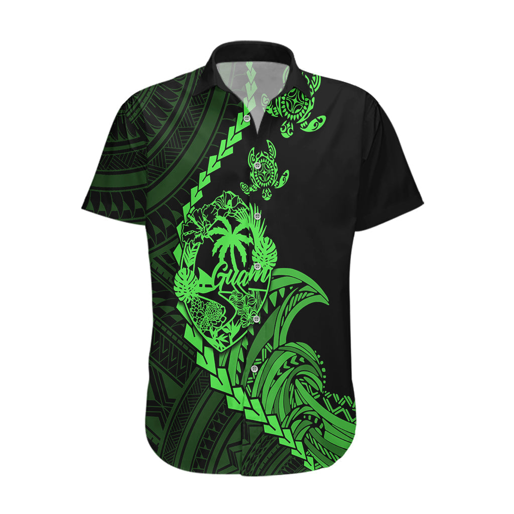 Personalised Guam Hawaiian Shirt Tribal Turtles Curves Style - Green LT7