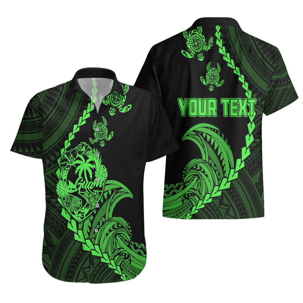 Personalised Guam Hawaiian Shirt Tribal Turtles Curves Style - Green LT7