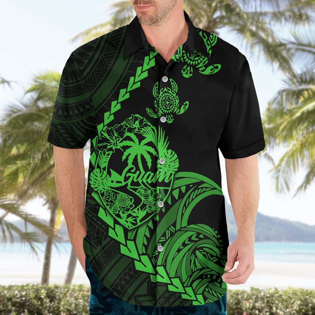 Personalised Guam Hawaiian Shirt Tribal Turtles Curves Style - Green LT7