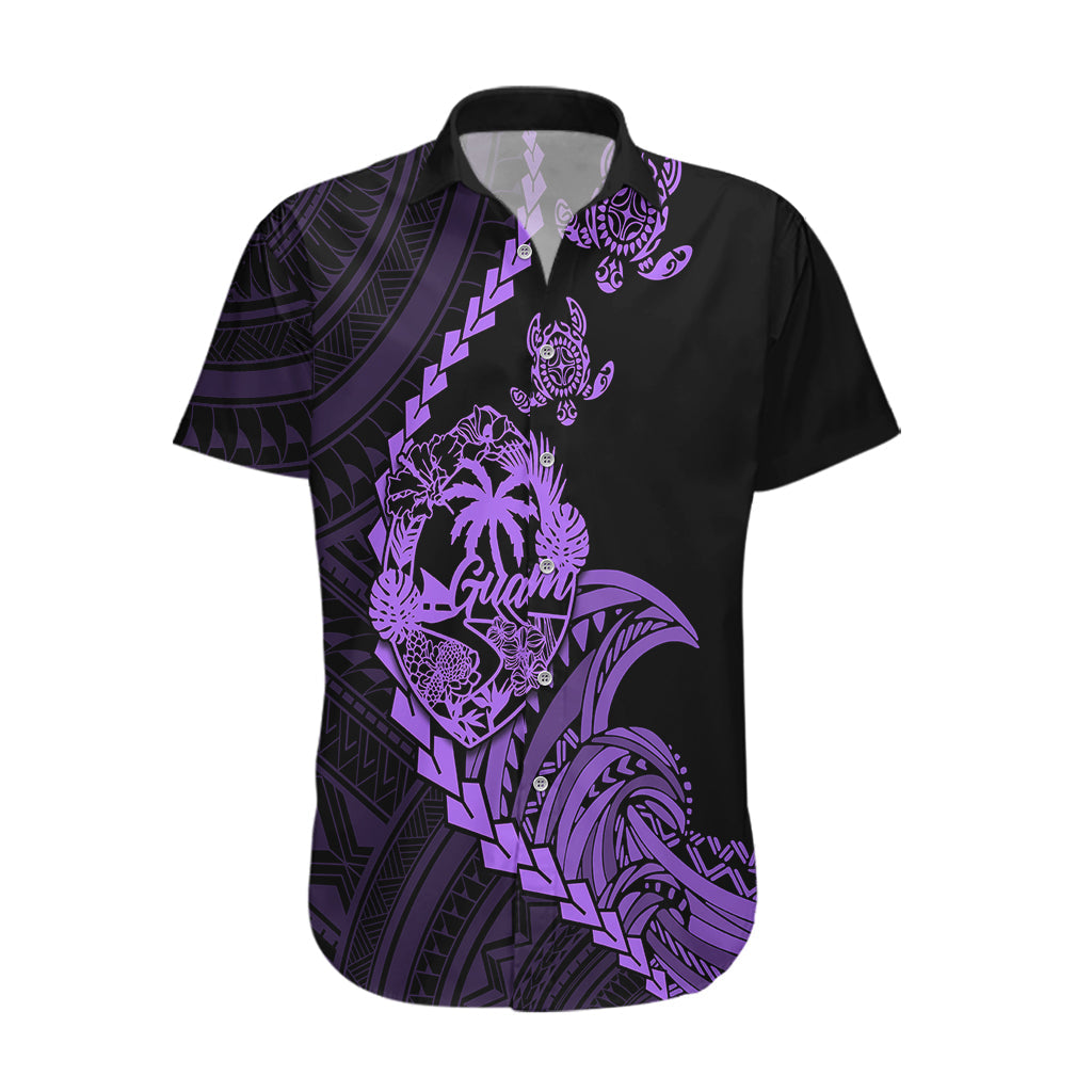 Personalised Guam Hawaiian Shirt Tribal Turtles Curves Style - Purple LT7