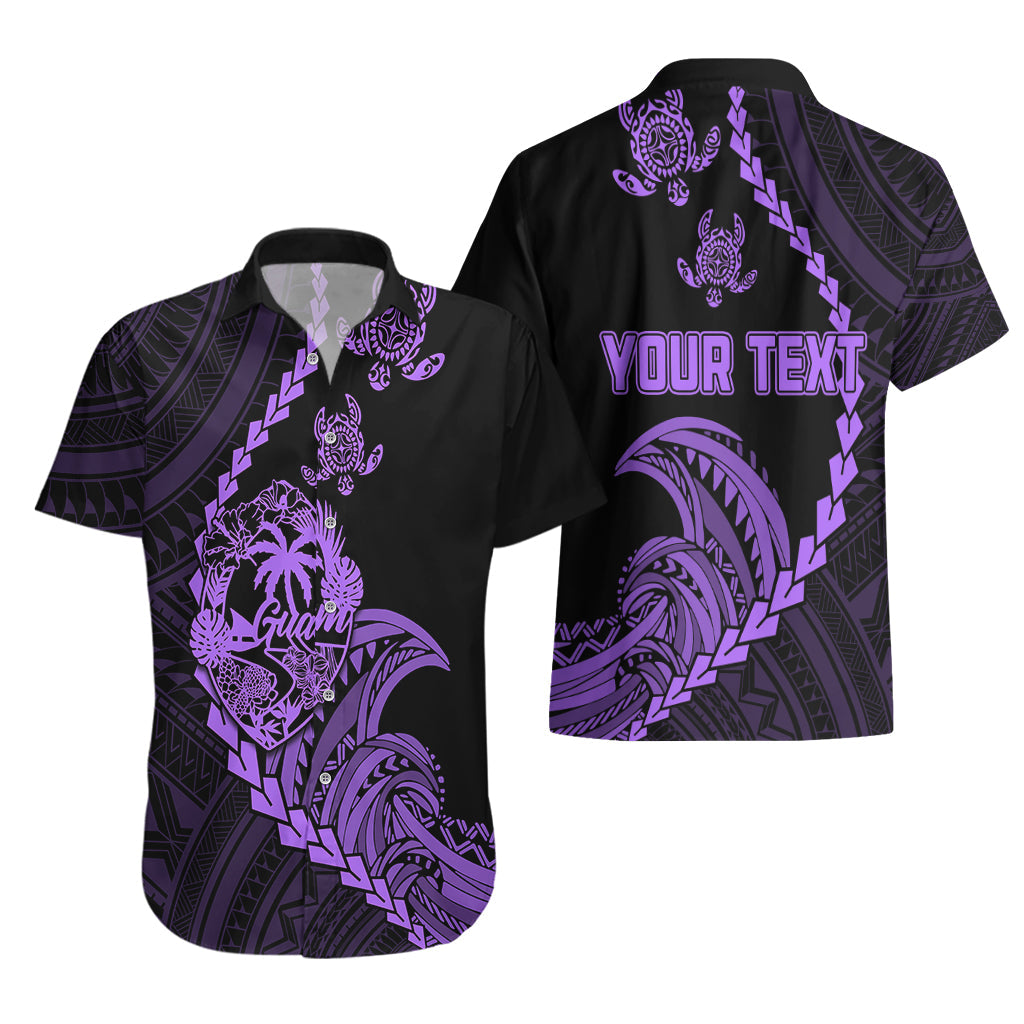 Personalised Guam Hawaiian Shirt Tribal Turtles Curves Style - Purple LT7