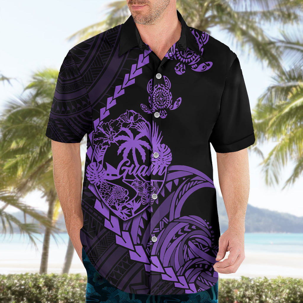Personalised Guam Hawaiian Shirt Tribal Turtles Curves Style - Purple LT7