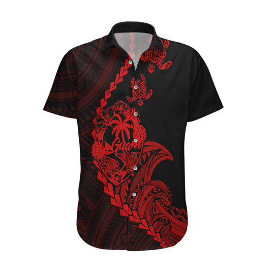 Personalised Guam Hawaiian Shirt Tribal Turtles Curves Style - Red LT7