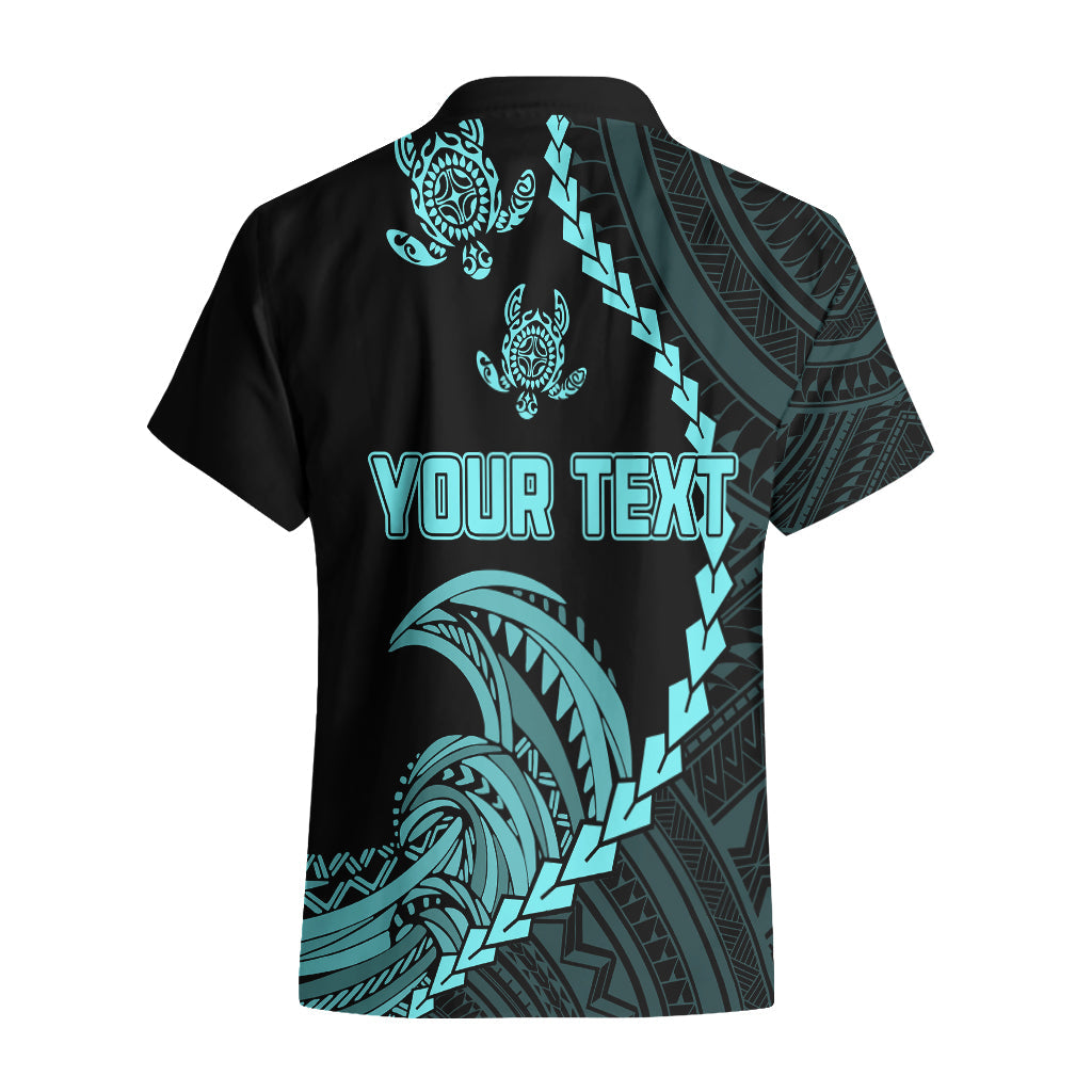 Personalised Guam Hawaiian Shirt Tribal Turtles Curves Style - Turquoise LT7