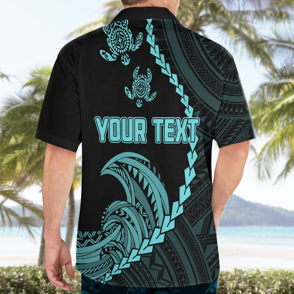 Personalised Guam Hawaiian Shirt Tribal Turtles Curves Style - Turquoise LT7