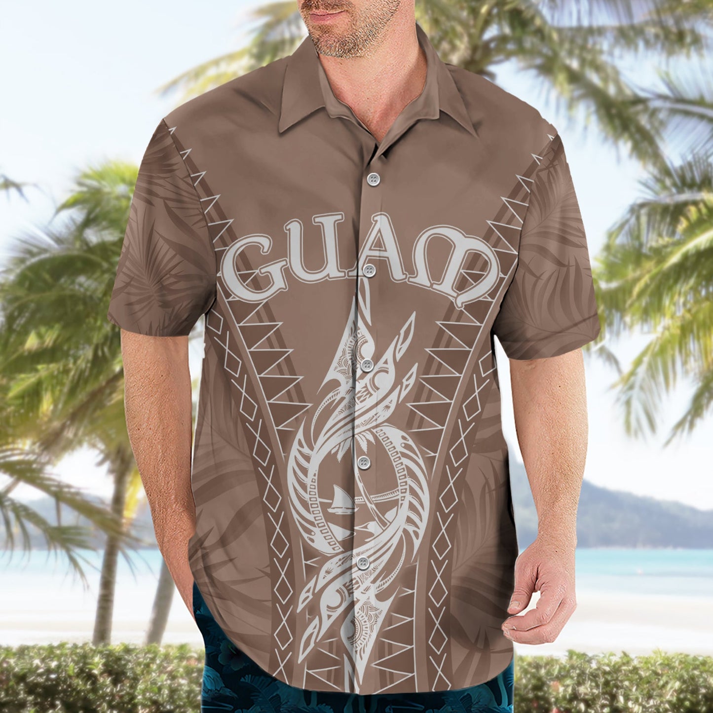 Personalised Guam Hawaiian Shirt Chamoro Latte Stone Mix Tropical - Brown LT7