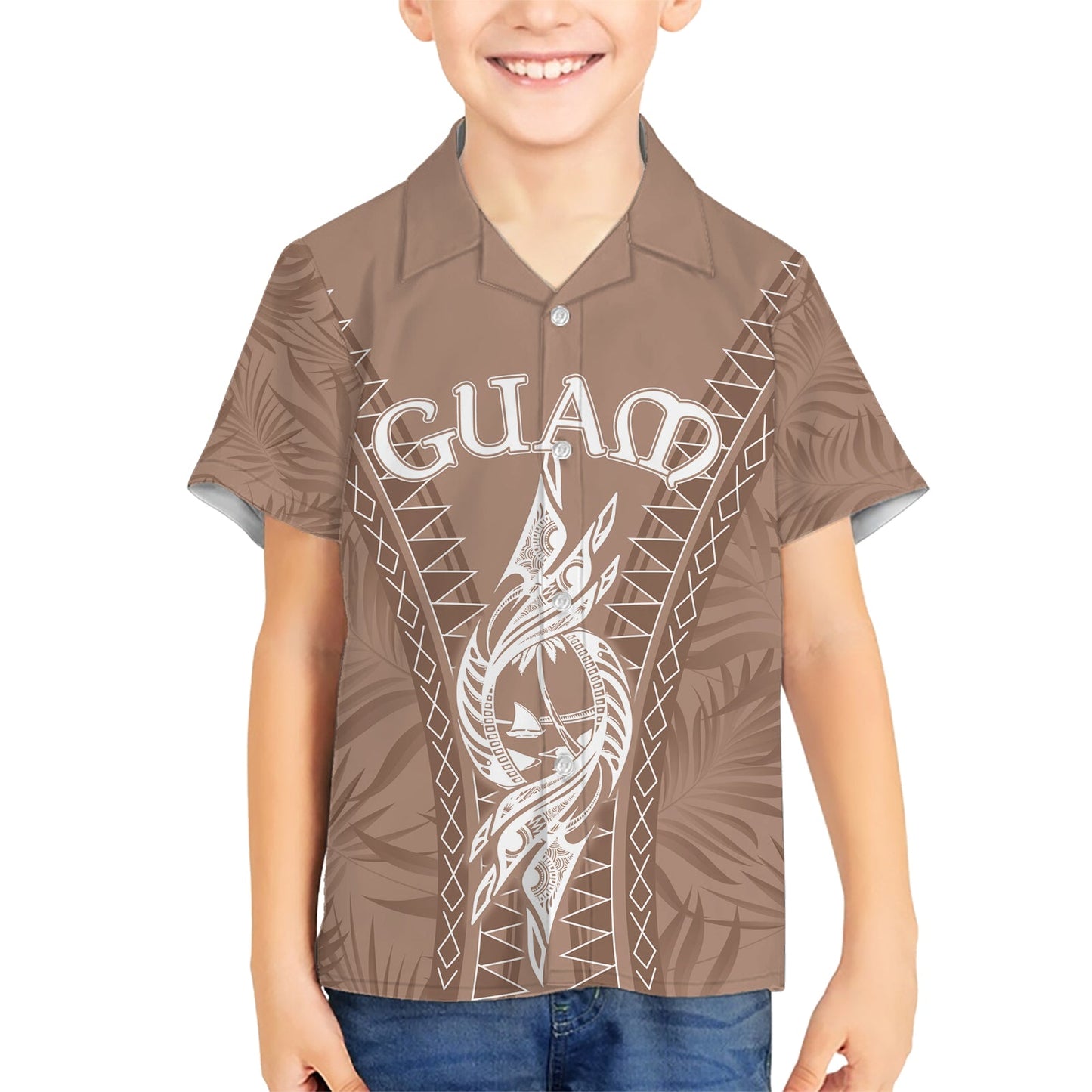 Personalised Guam Hawaiian Shirt Chamoro Latte Stone Mix Tropical - Brown LT7