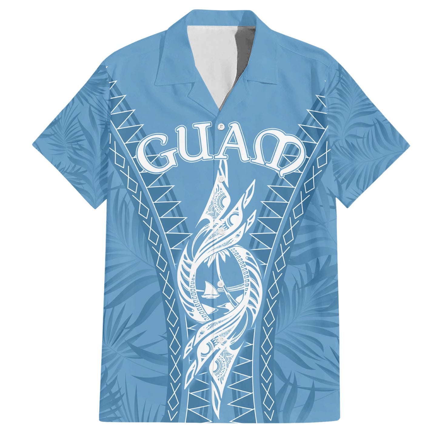 Personalised Guam Hawaiian Shirt Chamoro Latte Stone Mix Tropical - Blue LT7