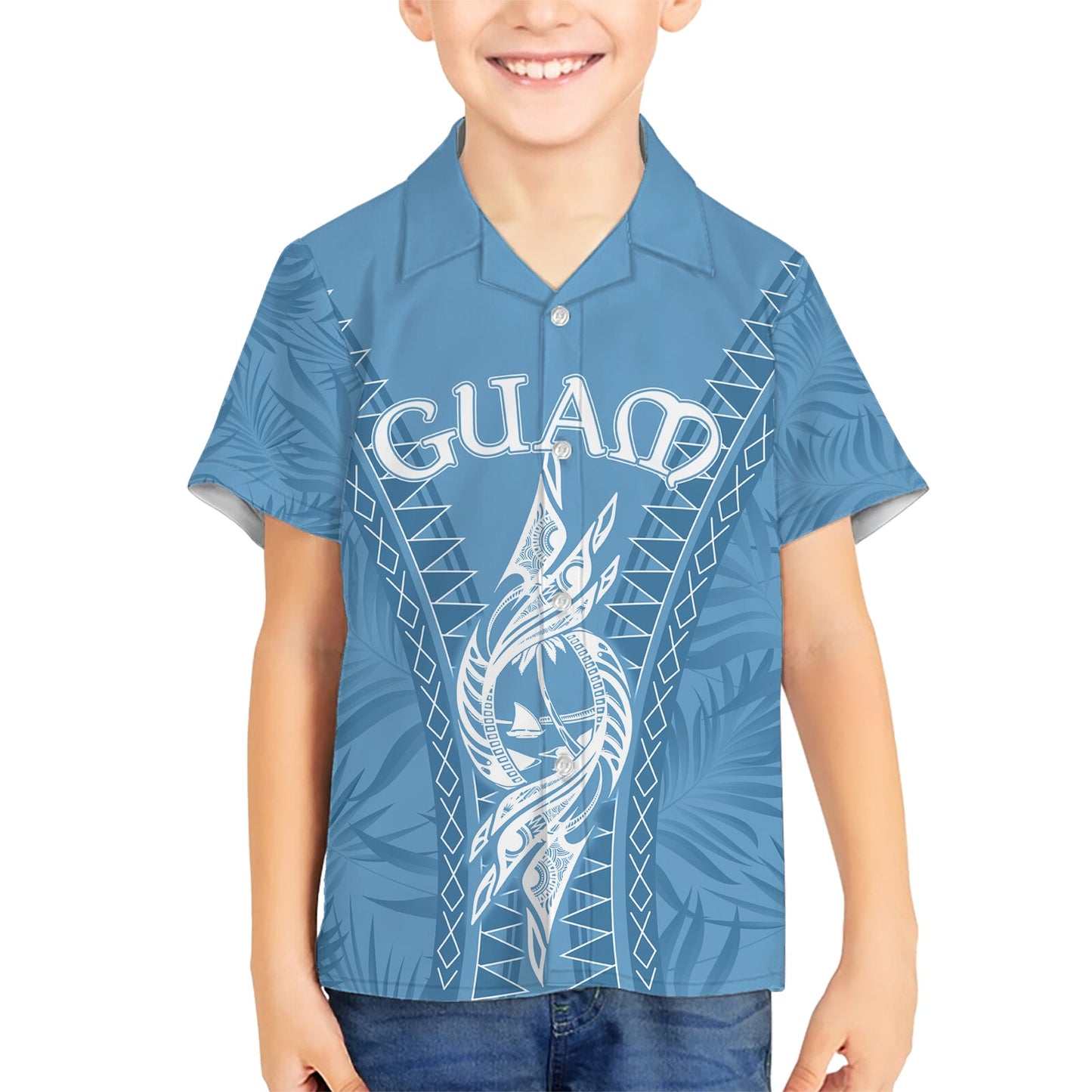 Personalised Guam Hawaiian Shirt Chamoro Latte Stone Mix Tropical - Blue LT7