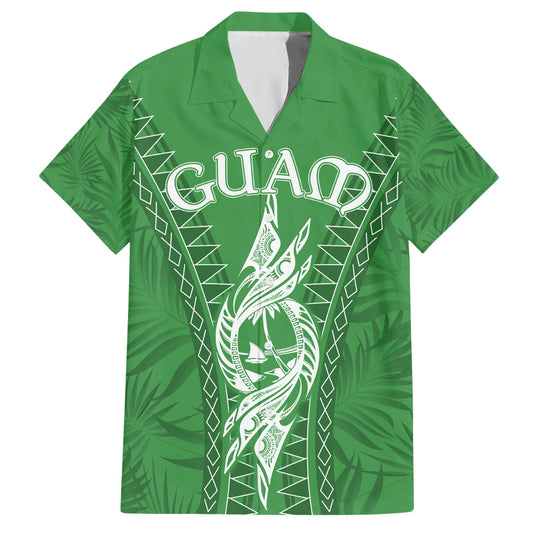 Personalised Guam Hawaiian Shirt Chamoro Latte Stone Mix Tropical - Green LT7