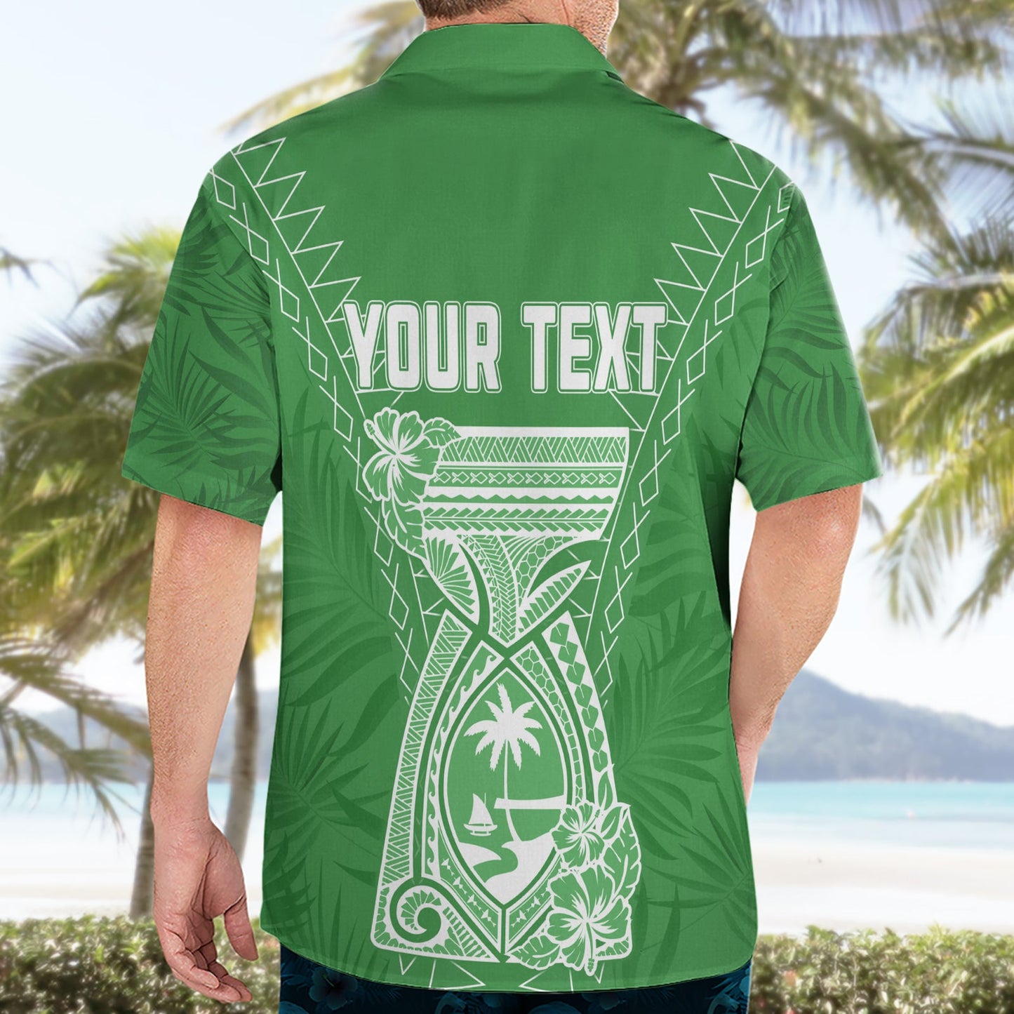 Personalised Guam Hawaiian Shirt Chamoro Latte Stone Mix Tropical - Green LT7