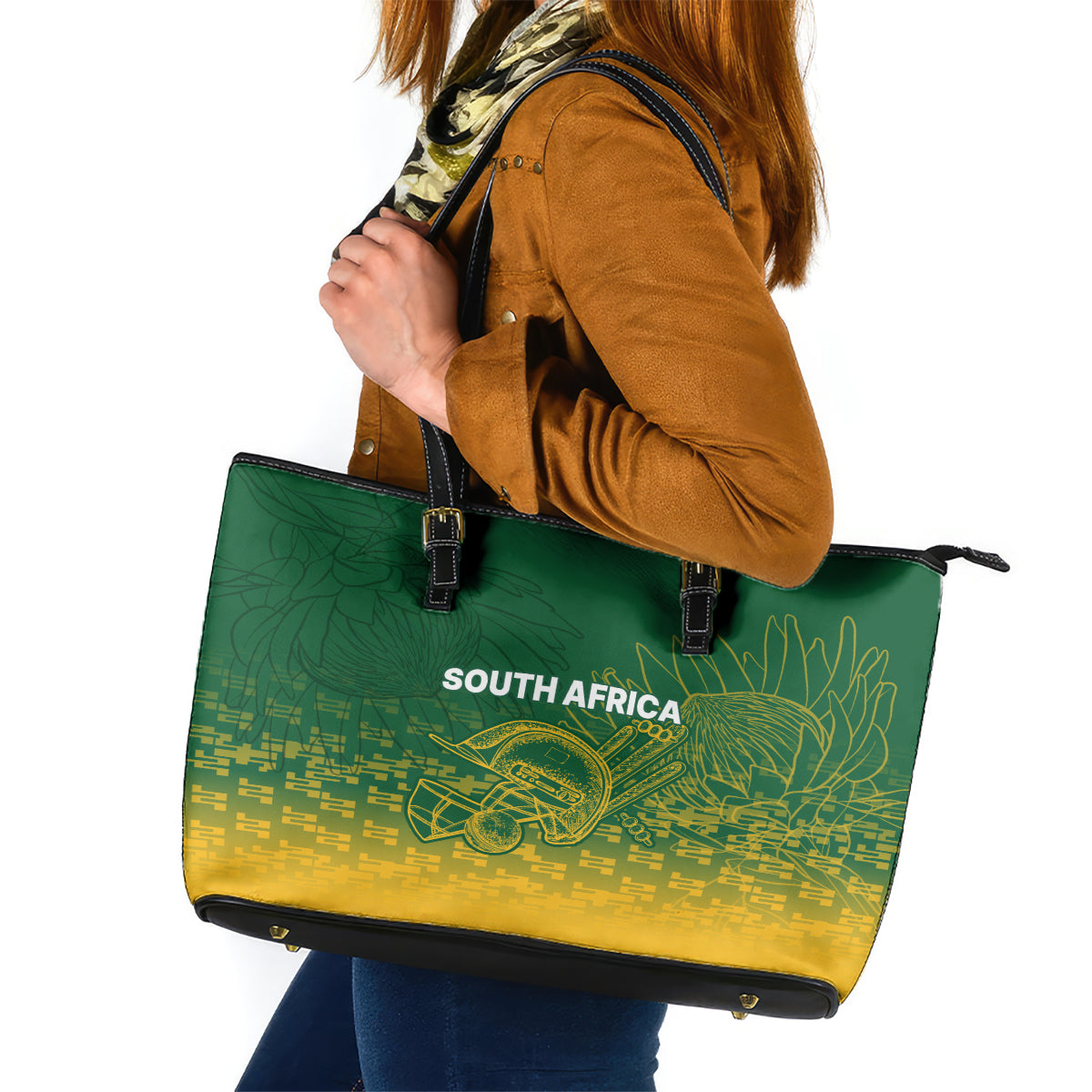 South Africa Cricket Leather Tote Bag Go Proteas World Cup Version 2023 Sproty LT9