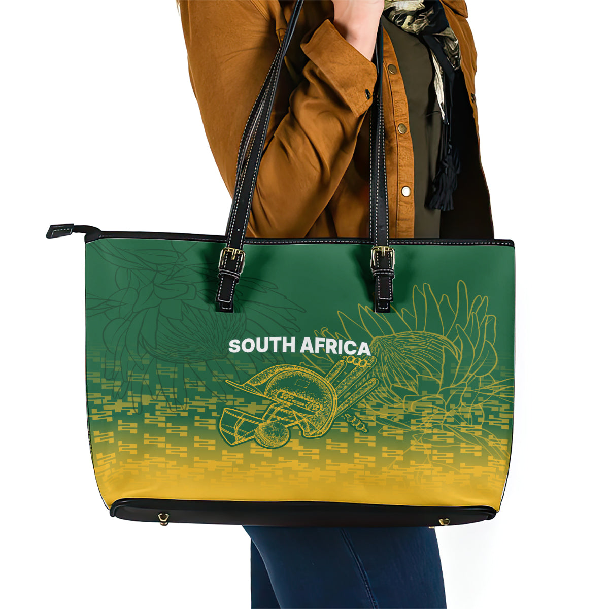 South Africa Cricket Leather Tote Bag Go Proteas World Cup Version 2023 Sproty LT9