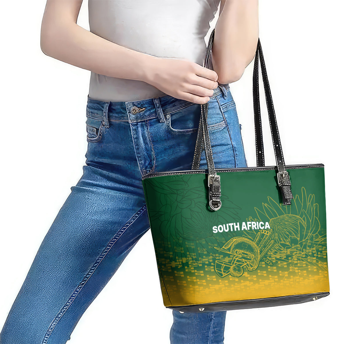 South Africa Cricket Leather Tote Bag Go Proteas World Cup Version 2023 Sproty LT9