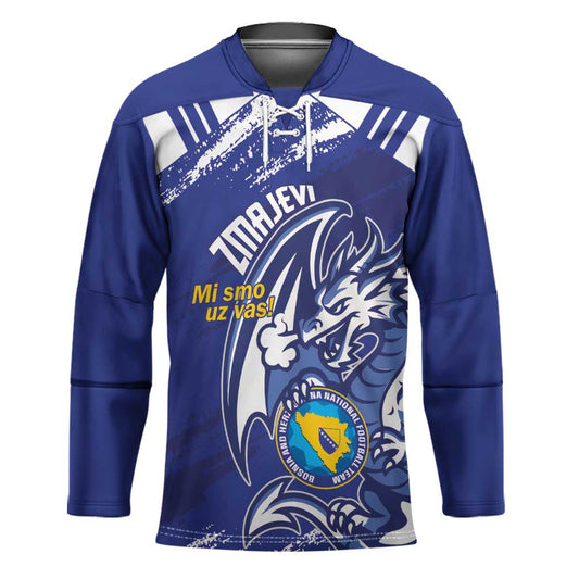 Bosnia and Herzegovina Football Custom Hockey Jersey Go Zmajevi Mi smo uz vas Blue Version LT14