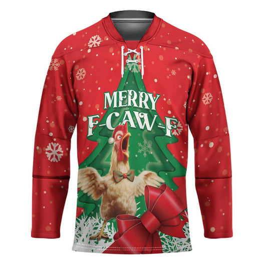 Funny Christmas Chicken Hockey Jersey Merry F Caw F LT15