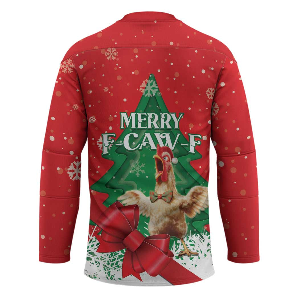 Funny Christmas Chicken Hockey Jersey Merry F Caw F LT15