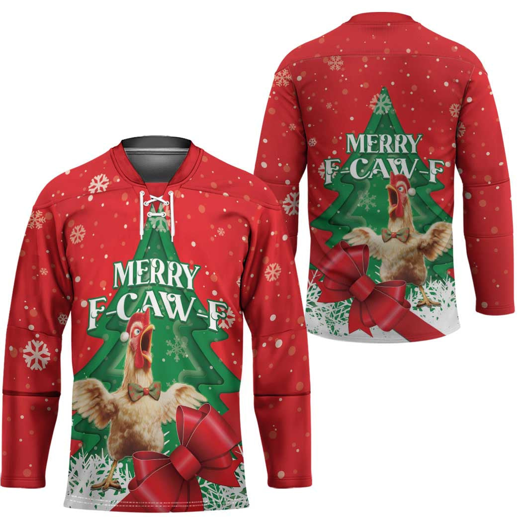 Funny Christmas Chicken Hockey Jersey Merry F Caw F LT15