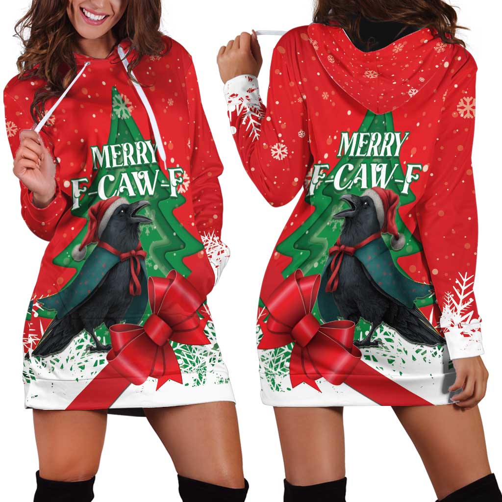 Funny Christmas Raven Hoodie Dress Merry F Caw F LT15