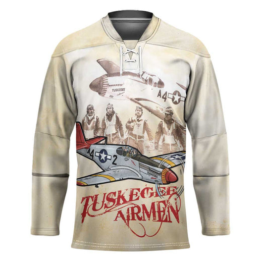 Tuskegee Red Tails Airmen Hockey Jersey History Aviator Heroes Retro Style LT15