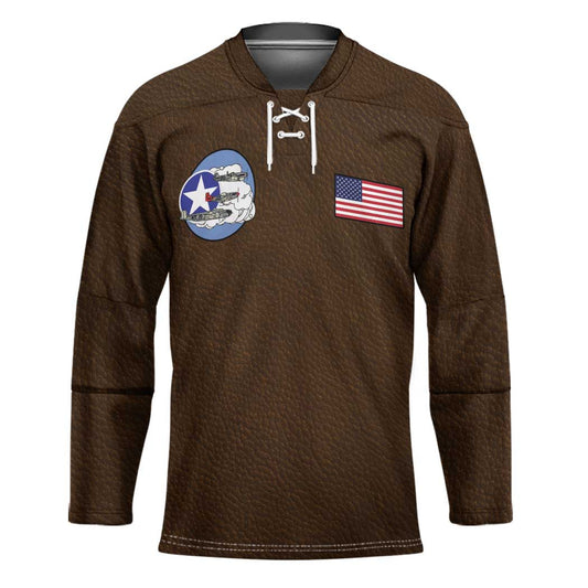 Tuskegee Airmen WWII Heroes Hockey Jersey The Great American Aviators Brown Leather Pattern LT15