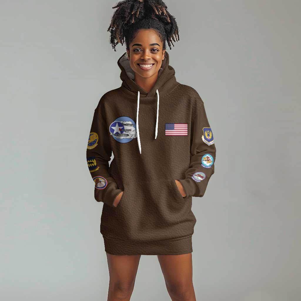 Tuskegee Airmen WWII Heroes Hoodie Dress The Great American Aviators Brown Leather Pattern LT15